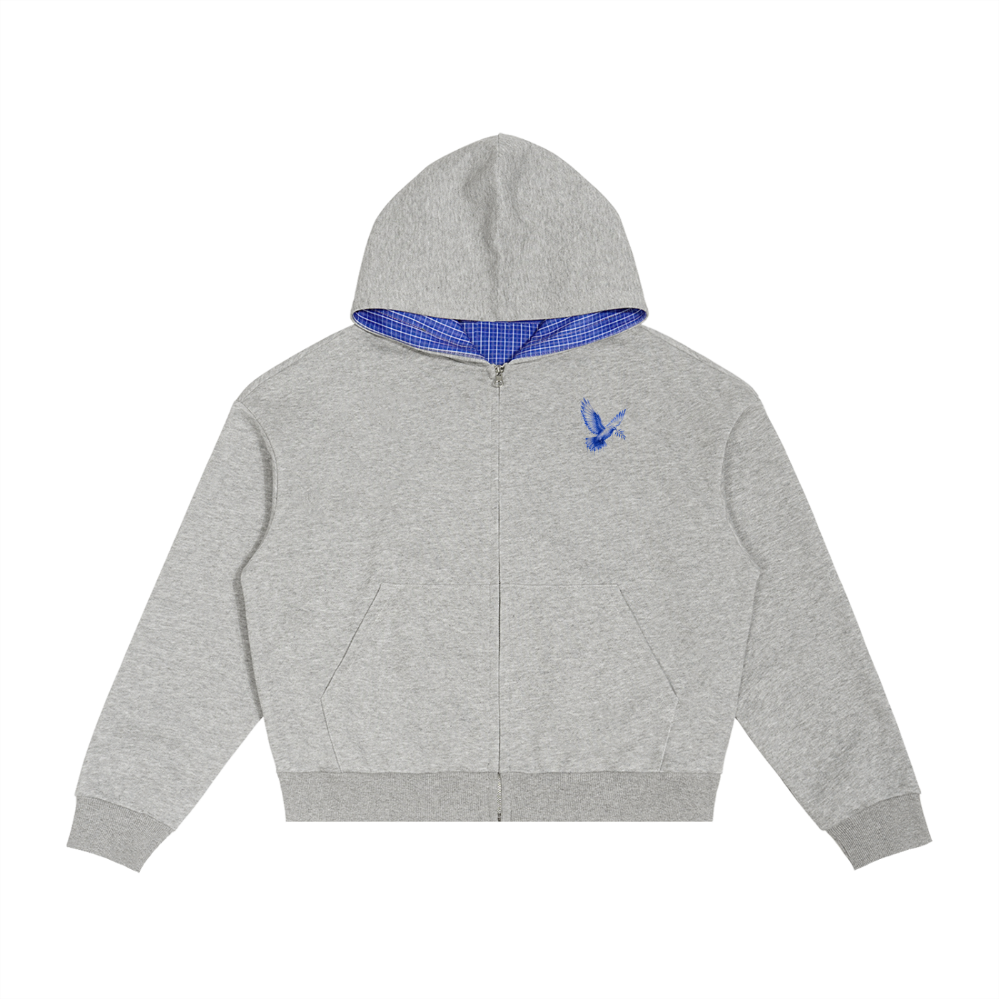 Contrast Plaid Boxy Zip Hoodie